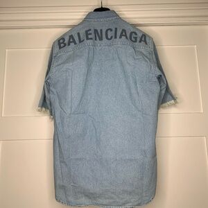 Balenciaga Logo Light Blue Denim Shirt